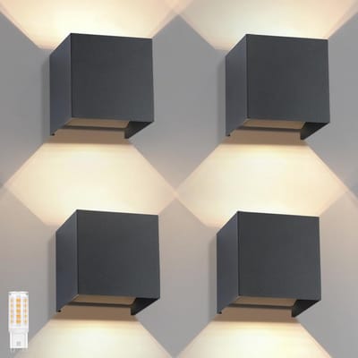 Set van 4 zwarte wandlampen voor buiten met IP65 - led up-down verlichting voor muurbekleding