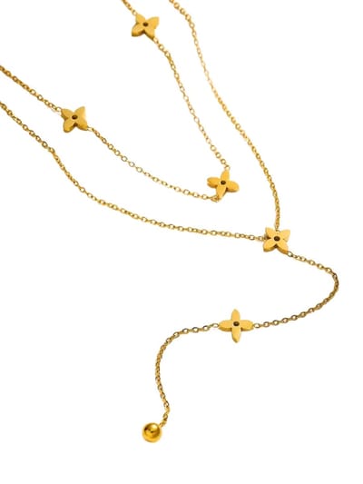 Cliste Couture - Safa Double Chain Clover Necklace - Sieraden - Vrouwen Ketting - Goudkleurig - Ketting Dames