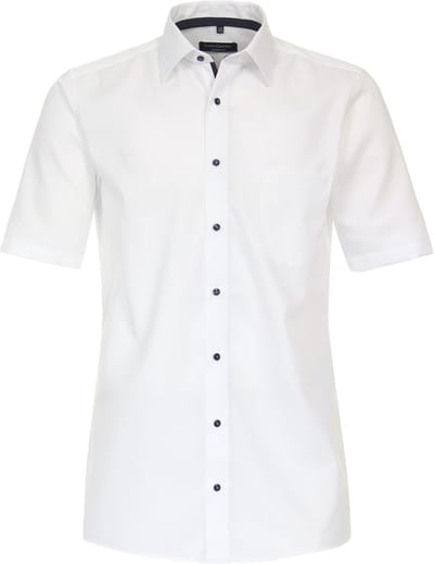 CASA MODA comfort fit overhemd - korte mouw - dobby - wit - Strijkvrij - Boordmaat: 42 (EU maat: L)
