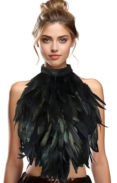 Dare to Undress - Chique Veren Halsstuk Zwart – Gothic Burlesque Festival Accessoire – Sexy Accessoire Dames – Verenkraag Choker Top – Veren Kraag Kostuum Halloween – Fantasy Outfit – One Size