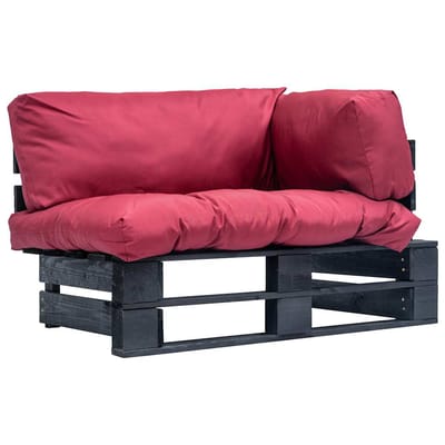 vidaXL - Tuinbank - pallet - met - rode - kussens - grenenhout
