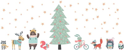 Kerstboom- en Scandinavische dierenstickers - zelfklevende kerststickers - feestdecoraties - 120x80cm