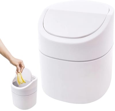 Mini afvalemmer met deksel - Kleine kunststof vuilnisemmer voor badkamer, bureau, tafel of salontafel - 2 liter
