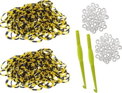 Behave - 600 Loombandjes - Zwart-Geel - Met Weefhaken & S-clips - Latexvrij - Creatief Speelplezier