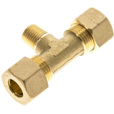 R 1/4'' Buitendraad x 12mm Messing T-stuk Knelfitting 75 Bar DIN EN 1254-2