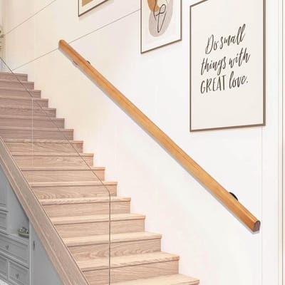 Houten trapleuning - Wandmontage handrail - Veilig traplopen - Natuurlijk grenenhout - 290 cm - Natuurlijk
