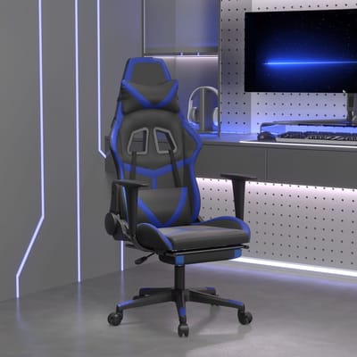 vidaXL - Gamestoel - met - voetensteun - kunstleer - zwart - en - blauw