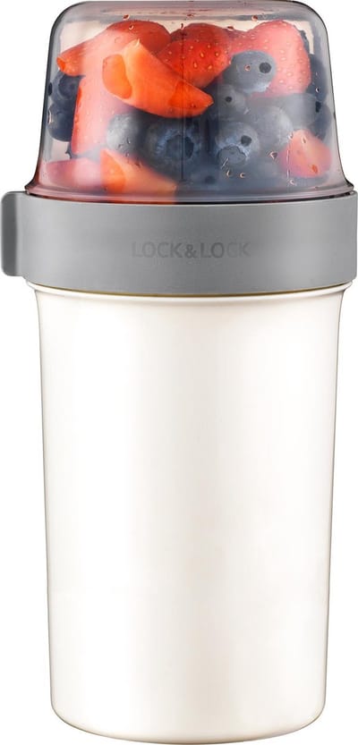 Lock&Lock Yoghurtbeker - Yoghurt beker to go - Muesli beker to go - Lekvrij - BPA vrij - PFAS vrij - 760 ml + 310 ml - Kwark beker - Soepbeker - Lunchbeker - Salade to go - Saladebox - Wit