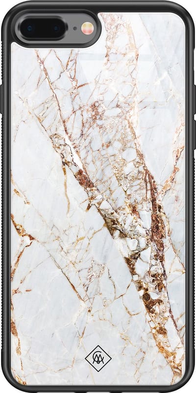Casimoda® hoesje - Geschikt voor iPhone 8 Plus - Marmer Goud - Luxe Hard Case Zwart - Backcover telefoonhoesje - Goudkleurig