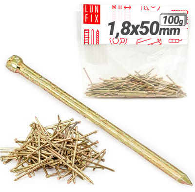 LUN FIX - Stahlnägel 1,8 x 50 mm - 100g (ca. 90 stk.) - Verzinkte bouwnagels - Draadspijkers