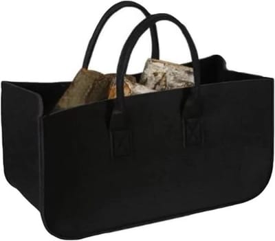 Houthouder Tas - Boodschappentas - Haardhout Opslag - Sterke Draagbanden - 50 cm Hoog - Zwart