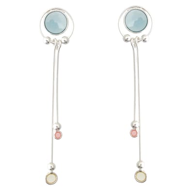 Behave – Oorbellen – 925 Sterling Zilveren Oorbellen - Langewerpige oorhanger - Blauw Geel Rood Glas
