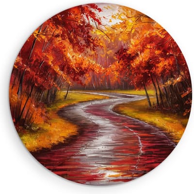 Saammp Muurcirkel Hout - Abstract - Herfstbos - Rood - Ø 90 - Wandcirkel - Wanddecoratie Cirkel - Muurdecoratie Woonkamer - Slaapkamer decoratie - Rond Schilderij