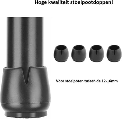 FSW-Products - Premium Stoelpootdoppen Zwart met Vilt - Ø12-16 mm - Omsteekdoppen voor Ronde Stoelpoten
