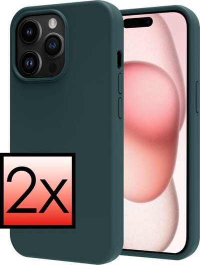 Hoesje - 2 Stuks - Geschikt voor Apple iPhone 15 Pro - Sterk & Shockproof - Case Siliconen - Back Cover - Telefoon Hoes - Donkergroen