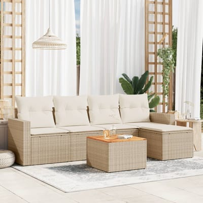 vidaXL - 6-delige - Loungeset - met - kussens - poly - rattan - beige