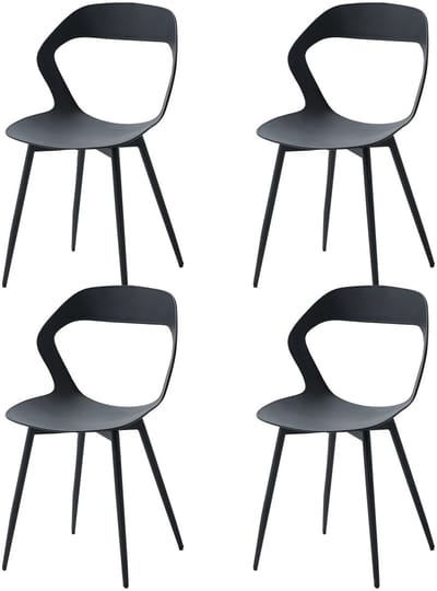NaevaMi Eetkamerstoelen - Set van 4 - Scandinavische Eetkamerstoelen - Eetkamermeubilair - Modern Design - Keukenstoelen - PP Zitting & Metalen Poten – Ergonomisch - Rugleuning - 83x43,5x43 cm - Zwart