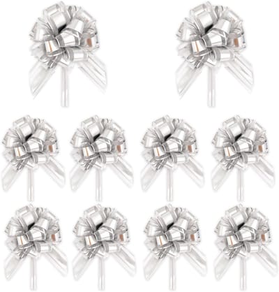 Set van 10 Bruidsstrikken voor Auto en Tafelversiering - 16 cm Cadeau Strikken, Eenvoudig te Gebruiken voor Bruiloft en Bloemdecoraties (Zilver)