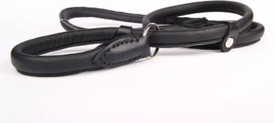 Dog's Companion - Leren Retrieverlijn (met dubbele stop) - Lengte: 120cm (12 mm), Kleur: Zwart