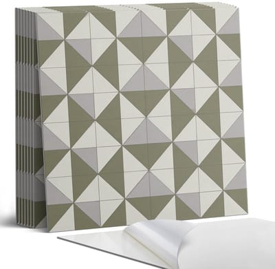 Coloray Plaktegels - Geometrisch driehoekspatroon Portugese Tegels - 30 cm x 30 cm - Grijs Plaktegels - 9 stuks - Vierkant PVC Tegels - Plaktegels Keuken - Zelfklevende Vloertegels - Vinyl Tegels Zelfklevend - Zelfklevende Tegels