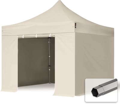 3x3 m Easy Up partytent Vouwpaviljoen PVC brandvertragend met zijwanden, PREMIUM staal 40mm, wit