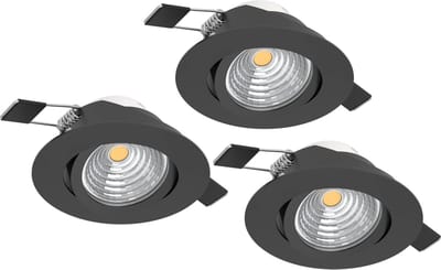 EGLO Saliceto Inbouwspot - LED - Ø 8.8 cm - Zwart - Dimbaar - Set van 3 stuks - Kantelbaar