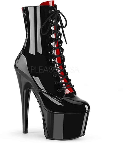 Pleaser - ADORE1020FH Plateau Laarzen, Paaldans schoenen - Paaldans schoenen - 38 Shoes - Zwart/Rood