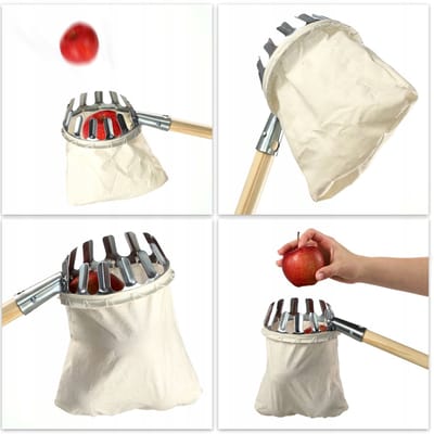 KADAX Plukkers met lange steel van hout, fruitplukker met zak, fruitverzamelaar voor appels, kersen, peren, fruitvanger, appelplukker, fruitsternter (176 cm)