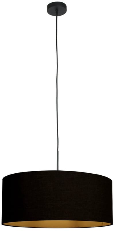Zwarte hanglamp Sparkled Light 3960ZW met zwart linnen kap, diameter 50cm, hoogte 20cm, metalen en textiele materialen, Steinhauer, in hoogte verstelbaar