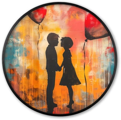 Poster in lijst Rond - Fotolijst 60x60 cm - Posters - Street art - Liefde - Graffiti - Kunst - Aesthetic - Ronde posterlijst zwart - Decoratie - Wanddecoratie woonkamer - Muurdecoratie slaapkamer