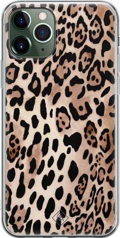 Casimoda® hoesje - Geschikt voor iPhone 11 Pro - Luipaard print bruin - Siliconen/TPU telefoonhoesje - Backcover - Luipaardprint - Bruin/beige