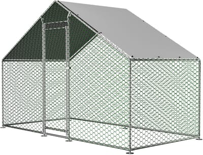 Clruro Kippenhok - 3 × 1,5 × 2 m - Ren met Veiligheidsslot en PE-Dak - Metaal - Zilver