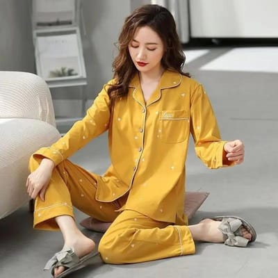 Pyjama Set van Puur Katoen voor Dames Nieuwe Winter Lange Mouw Lente Herfst en Zomer Dunne Huiskleding Plus Size Meisjes Huiskleding L orange