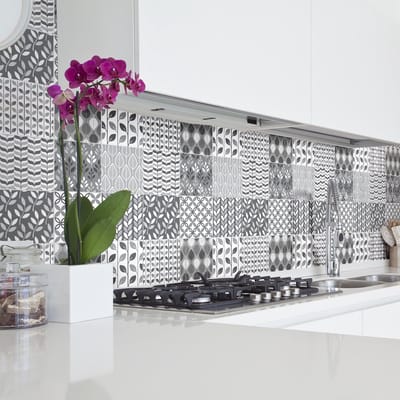 Zelfklevende tegelmuurstickers voor keuken en badkamer - 9 cementtegelstickers, Azulejos Rachia-stijl - 9 stickers, 10x10 cm
