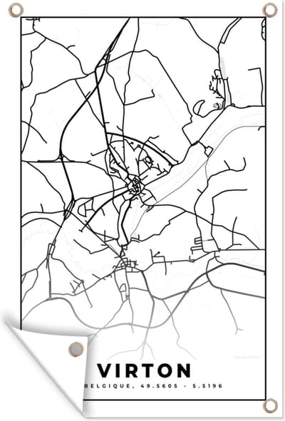 Muurdecoratie België – Virton – Stadskaart – Kaart – Zwart Wit – Plattegrond - 120x180 cm - Tuinposter - Tuindoek