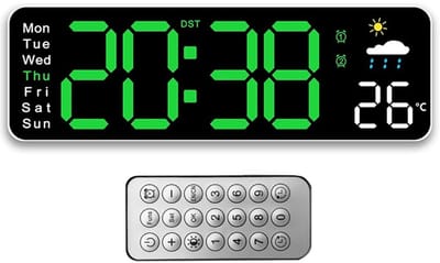 Dailygoods - Digitale led-wandklok - Countdown functie - Verstelbare helderheid - Groen - Wandklokken voor woonkamer - Geschikt voor keuken en kantoor