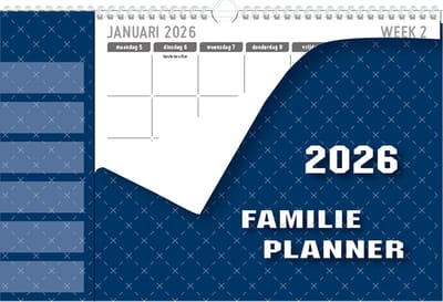 MGPcards - Family Planner XL 2026 - Weekplanner - Week begint op maandag - 34 x 24,5 cm - Donker blauw