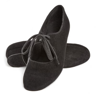 Comfortabele dames dansschoenen - Zwart suède - Diamant 057 - 029 - 001 - Stevige blokhak 2,8 cm - Vetersluiting - Comfort voetbed - Comfortabele oefenschoen - Ronde gesloten neus - Flexibele suede zool - Ballroom, Social - Diamant - Zwart - 38