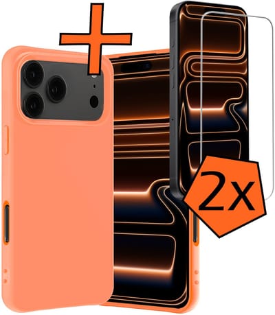 Hoes - Met 2x Screenprotector - Geschikt voor Apple iPhone 17 Pro - Sterk & Shockproof - Back Cover - Siliconen Case - Telefoon Hoes - Perzik