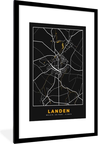 Fotolijst incl. Poster - Landen - Plattegrond - Stadskaart - Goud - Kaart - 80x120 cm - Posterlijst