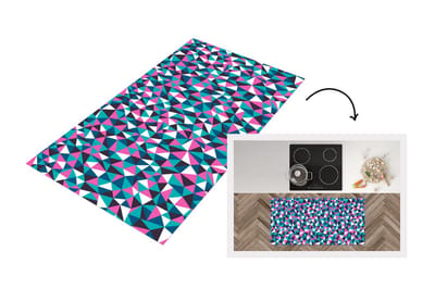 Keukenloper - Loper keuken - Geometrie - Roze - Blauw - Wit - Patronen - 120x60 cm - Keukenloper vinyl