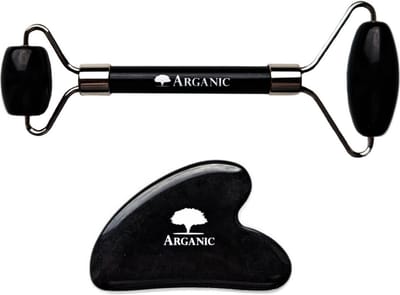 Gua Sha Schraper & Gezichtsroller - Obsidiaan - Arganic