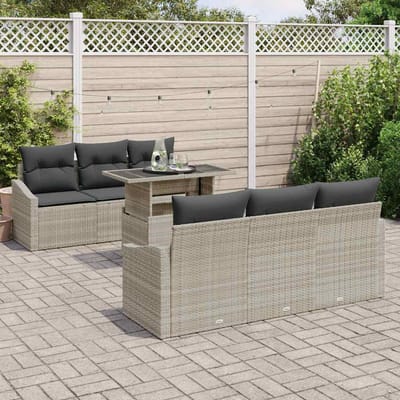 vidaXL - Tuinbank - Set - 7 - st - Lichtgrijs - poly - rattan