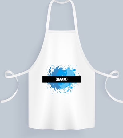 Akyol - blauwe verfvlek met eigen naam Keukenschort - Kunst - kunstenaars/kunstenaressen - verjaardag - mensen die houden van verven - cadeau - kado - geschenk - gift - 82 bij 71 cm