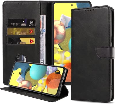 Geschikt voor Samsung Galaxy A51 5G Telefoonhoesje Kunstleer met Magnetisch lipje en Pasjeshouder Book Case met Klepje - Zwart - Smartphonica geschikt voor Samsung Galaxy A51 5G