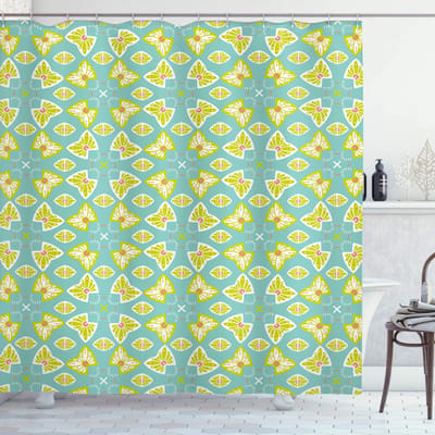 ABAKUHAUS Abstrakt Douchegordijn – Vlinders – Damast – 175x180 cm – Seafoam