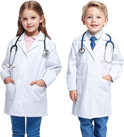 Kinderen Laboratoriumjas Kostuum voor Wetenschappers - Witte Doktersjas met Knopen en Pocket - Geschikt voor Jongens en Meisjes, Perfect voor Chemie en Medische Rollenspellen