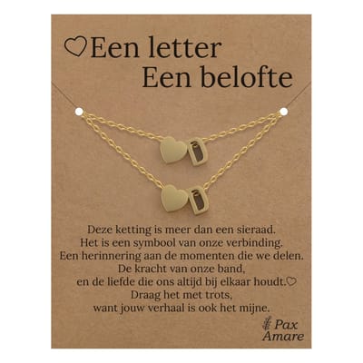 Letter D ketting + armband set op Cadeau Kaartje - Een letter, een belofte - Goudkleurig Stainless Steel - Initiaal & Hartje Hanger - Pax Amare