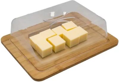 Excellent Houseware Kaas serveerplankje met stolp - bamboe hout - kaasstolp - 26 x 21 cm - kaasplankje