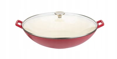 GSW Gietijzeren Wokpan 36 cm - Wok - Rood - Met deksel - Geschikt voor de vaatwasser - Hittebestendig tot 240 °C - Stevige pan in vrolijke kleur - Materiaal: gietijzer
